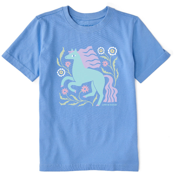 life is good Kids Horse and Flowers Short Sleeve Crusher Tee