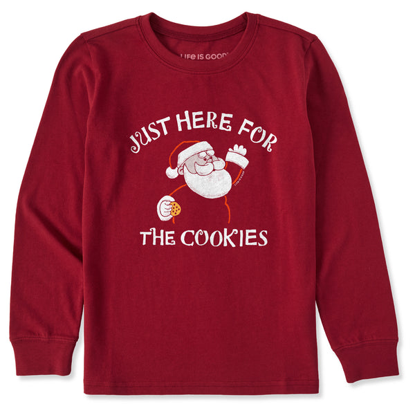 life is good Kids Just Here for the Cookies Santa Long Sleeve Crusher Tee