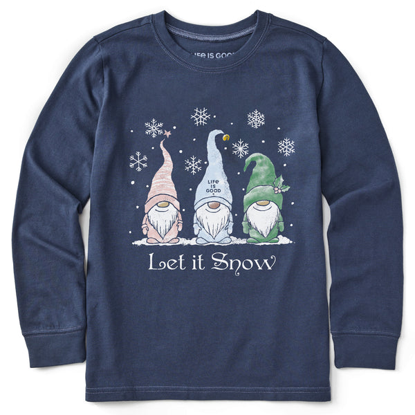 Life Is Good Kids Let It Snow Gnomes Long Sleeve Crusher Tee
