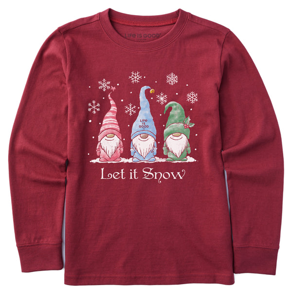 life is good Kids Let it Snow Gnomes Long Sleeve Crusher Tee