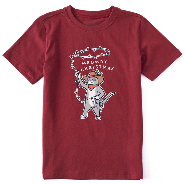 life is good Kids Meowdy Christmas Lights Short Sleeve Crusher Tee