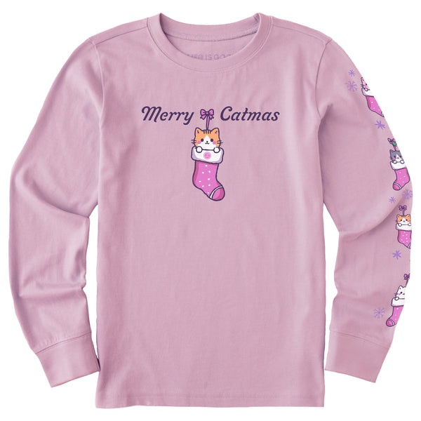 life is good Kids Merry Catmas Stocking Long Sleeve Crusher Tee