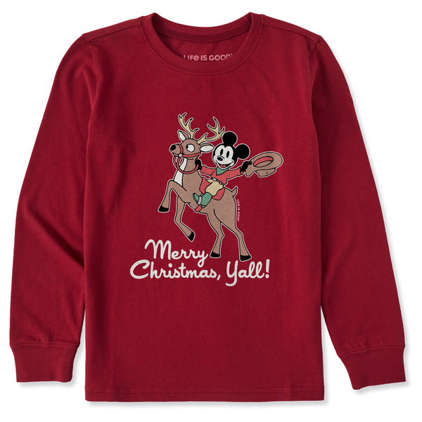 Life Is Good Kids Merry Christmas Y'all Mickey Long Sleeve Crusher Tee