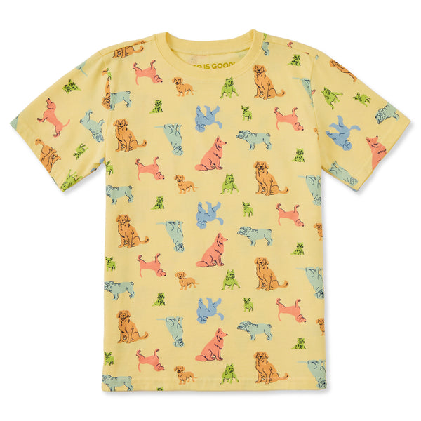 life is good Kids Playful Dog Pattern Short Sleeve Crusher Tee
