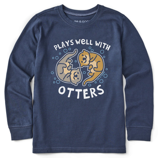 life is good Kids Plays Well With Otters Long Sleeve Crusher Tee