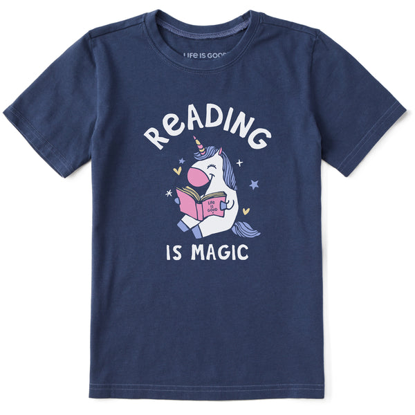 Life Is Good Kids Reading Is Magic Unicorn Short Sleeve Crusher Tee