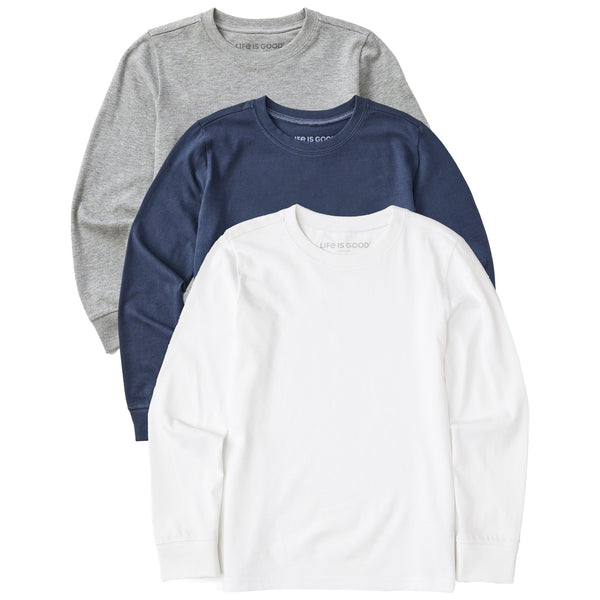 life is good Kids Solid 3-Pack Long Sleeve Crusher Tee - Multi