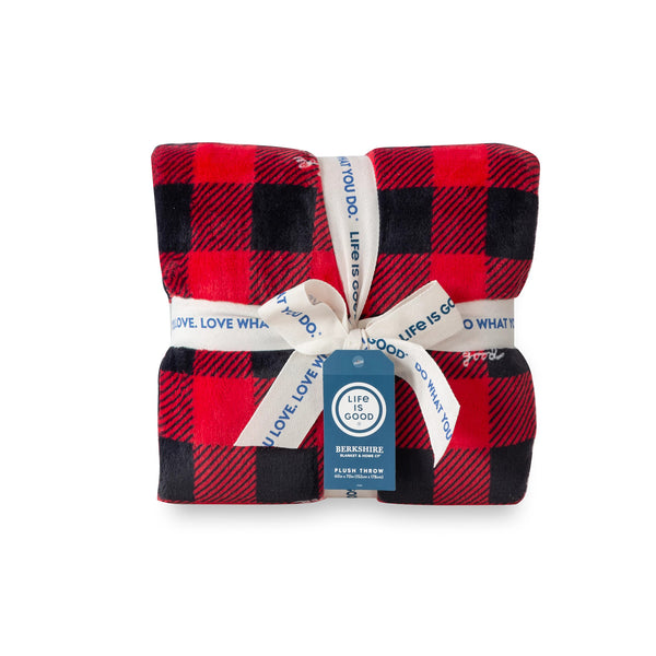 life is good Buffalo Check Plush Throw Blanket