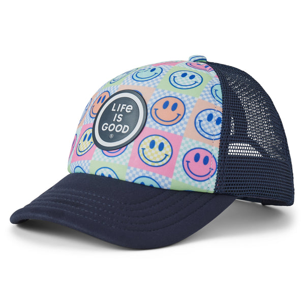 life is good Kids Checkered Smiles Kids Trucker