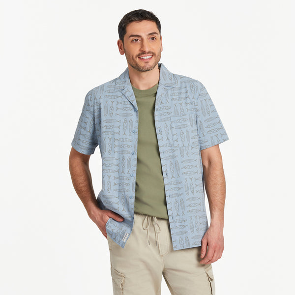 life is good Men's Fish Pattern Camp Shirt