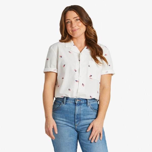 Life Is Good Men's Flag Pattern Camp Shirt