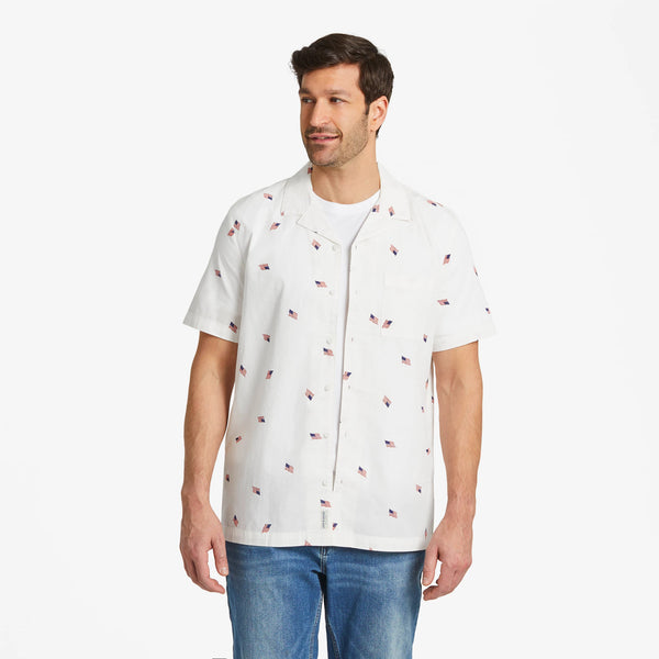 life is good Men's Flag Pattern Camp Shirt