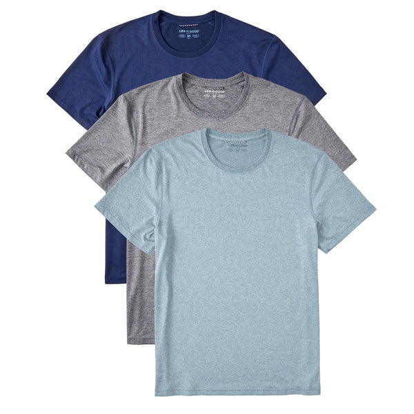 life is good Men's Solid 3-Pack Active Tee- Multi