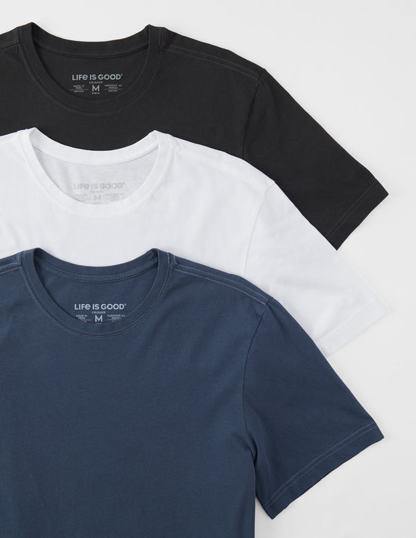 Life Is Good Men's Solid 3 Pack Crusher Crew - Multi