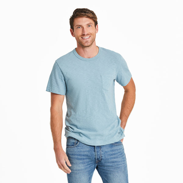 life is good Men's Solid Slub Slim Fit Pocket Tee