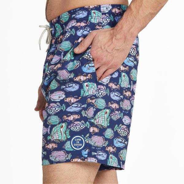 Life Is Good Men's Watercolor Fishes Swim Trunk