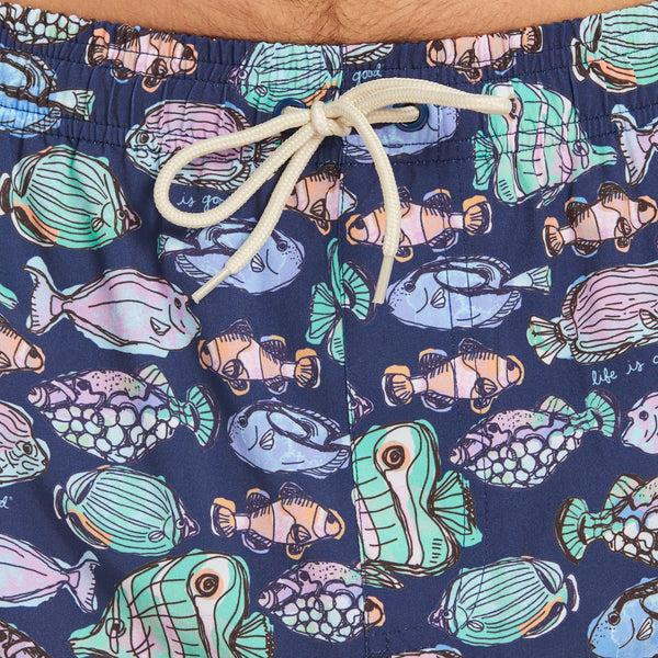 Life Is Good Men's Watercolor Fishes Swim Trunk