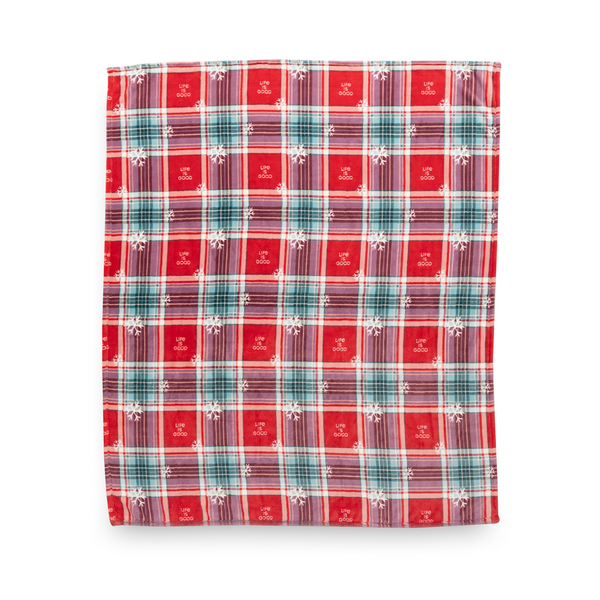 Life Is Good Snowflake Plaid Plush Throw Blanket
