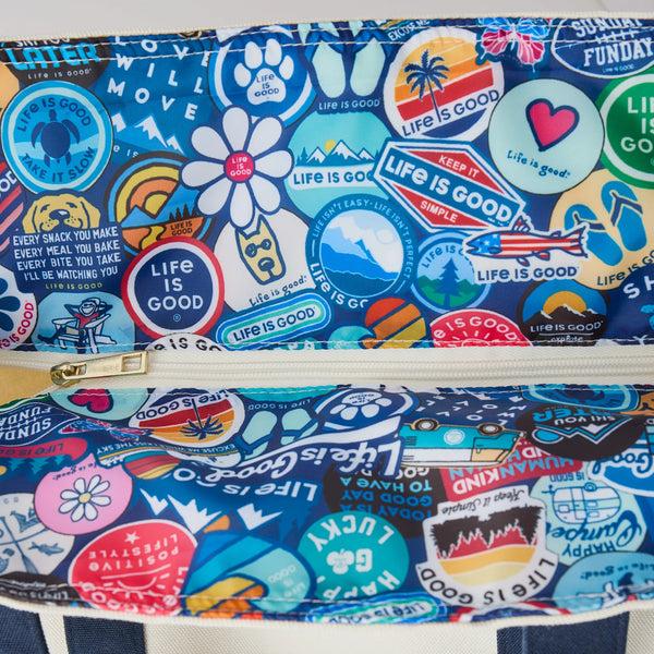 Life Is Good Sticker Collage Canvas Zip Tote Bag