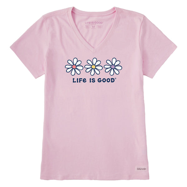 Life Is Good Women's 3 Daisies Short Sleeve Vee