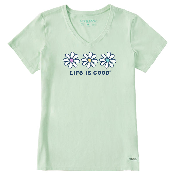 life is good Women's 3 Daisies Short Sleeve Vee