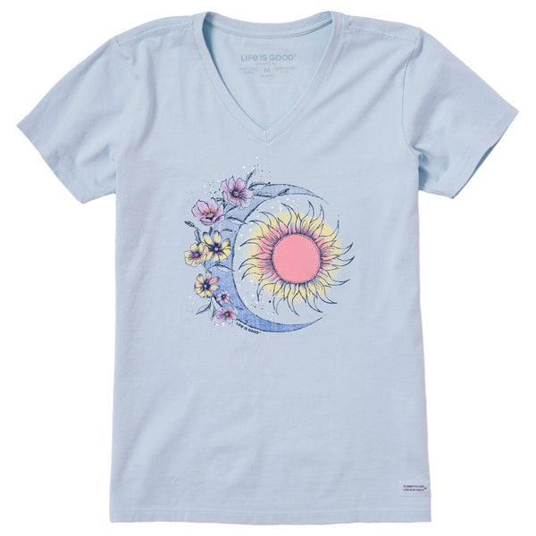 Life Is Good Women's Moon Flower Short Sleeve Vee