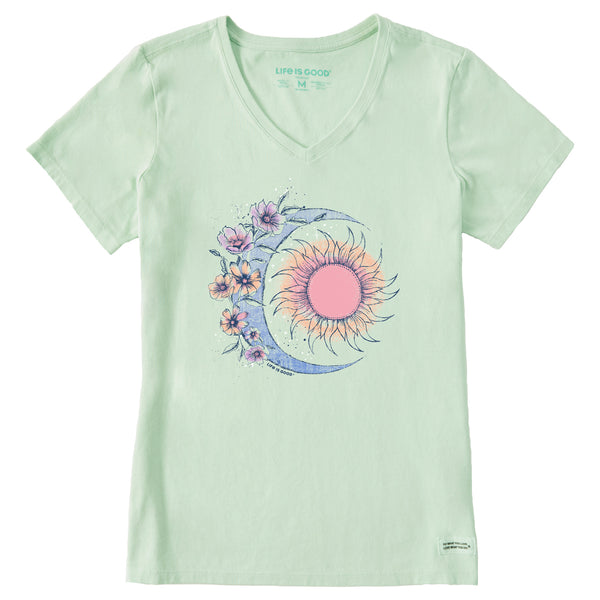 life is good Women's Moon Flower Short Sleeve Vee