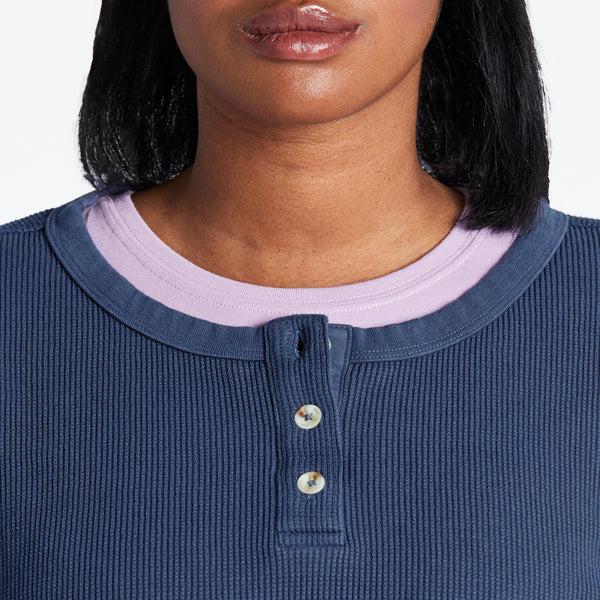 Life Is Good Women's Solid Thermal Boxy Henley