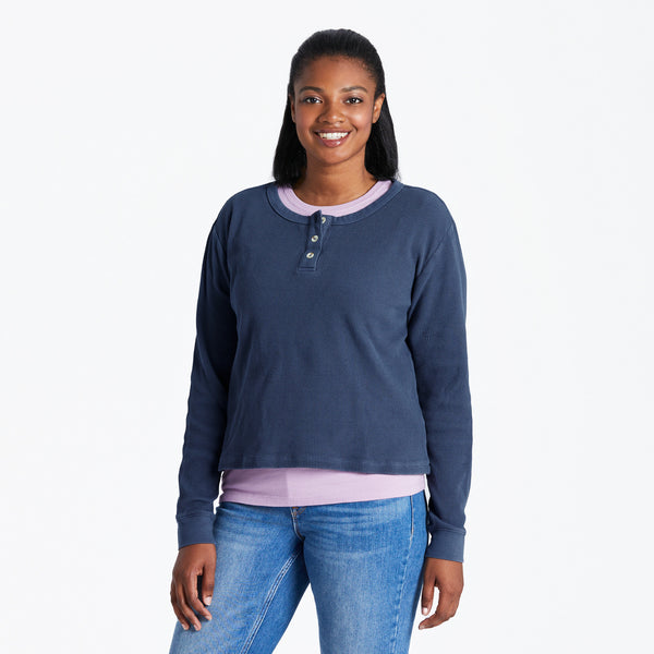 life is good Women's Solid Thermal Boxy Henley