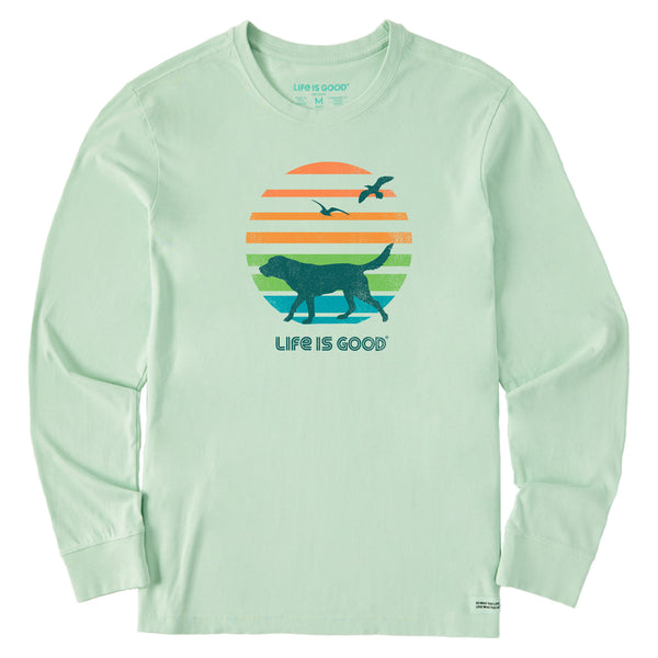 life is good Men's 70's Retro Dog Beach Walk Long Sleeve Crusher-LITE Tee