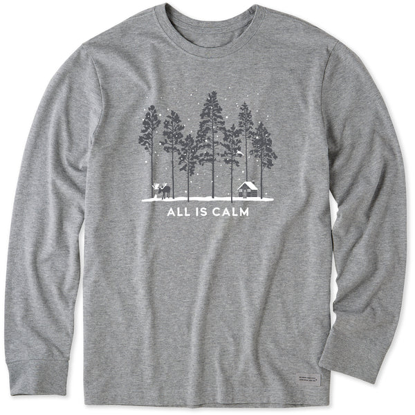 Life Is Good Men's All Is Calm Moose Cabin Long Sleeve Crusher Tee