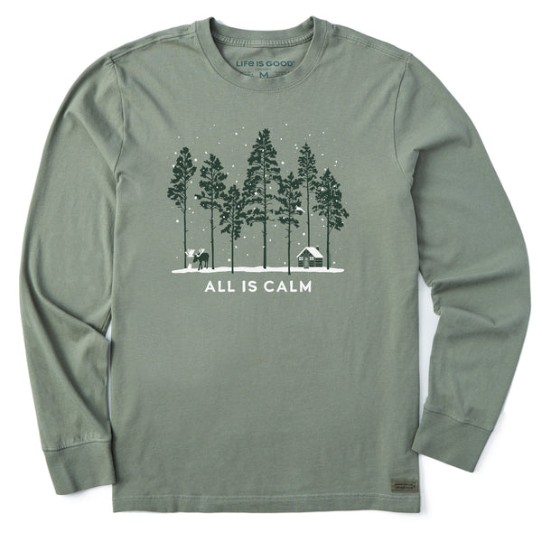 life is good Men's All is Calm Moose Cabin Long Sleeve Crusher Tee
