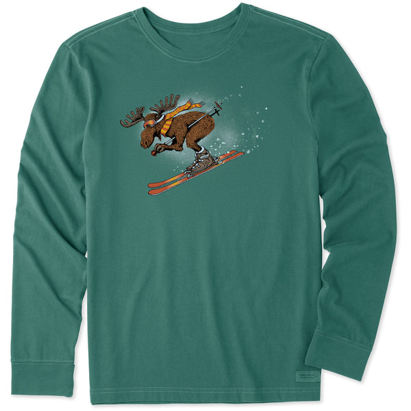 Life Is Good Men's Alpine Moose Skier Long Sleeve Crusher Tee