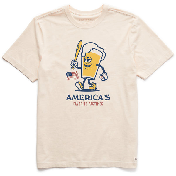 life is good Men's America's Favorite Baseball Beer Short Sleeve Crusher Tee
