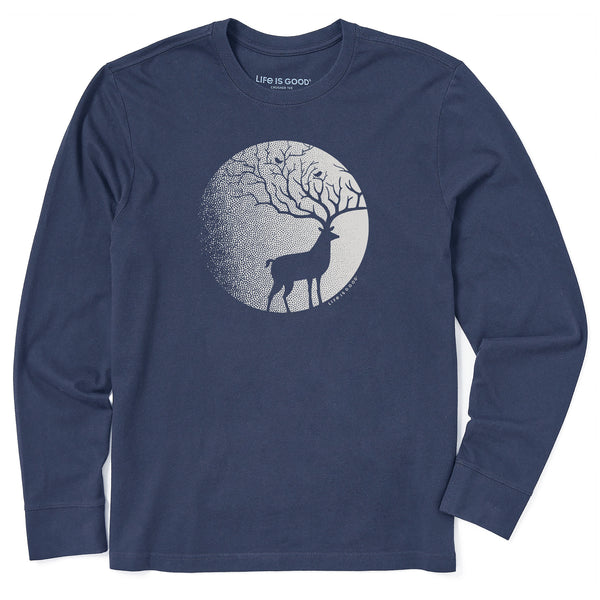 life is good Men's Antlers in the Moonlight Long Sleeve Crusher Tee