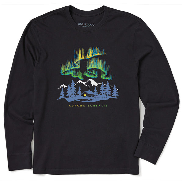 Life Is Good Men's Aurora Borealis Cabin Long Sleeve Crusher Tee