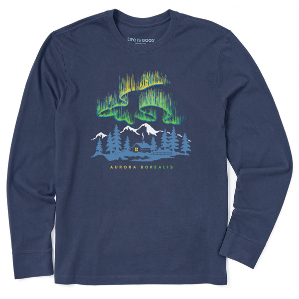 life is good Men's Aurora Borealis Cabin Long Sleeve Crusher Tee