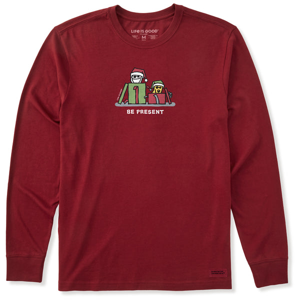 life is good Men's Be Present Jake and Rocket Long Sleeve Crusher Tee