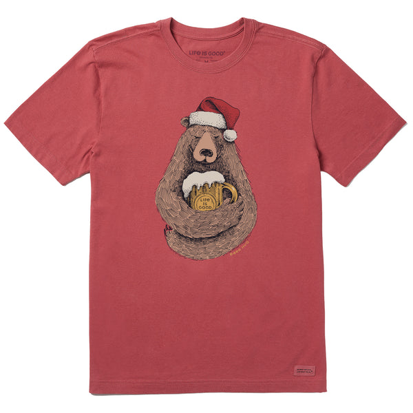 life is good Men's Beer Hug Santa Bear Short Sleeve Crusher Tee