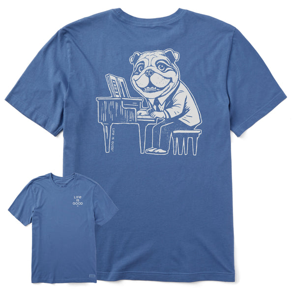 Life Is Good Men's Bert's Bulldog With Piano Short Sleeve Crusher Tee