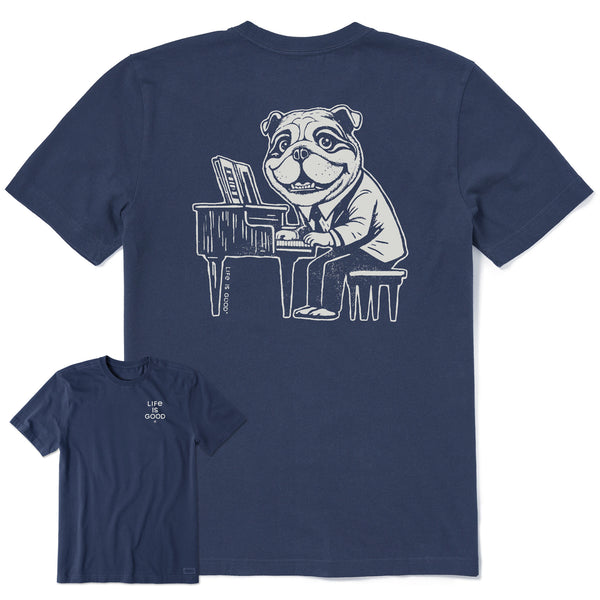 life is good Men's Bert's Bulldog with Piano Short Sleeve Crusher Tee
