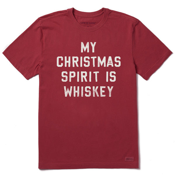 life is good Men's Christmas Spirit is Whiskey Block Letter Short Sleeve Crusher Tee