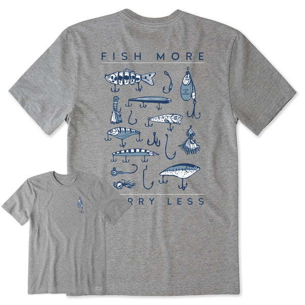 life is good Men's Fish More Worry Less Hooks and Tackle Short Sleeve Tee