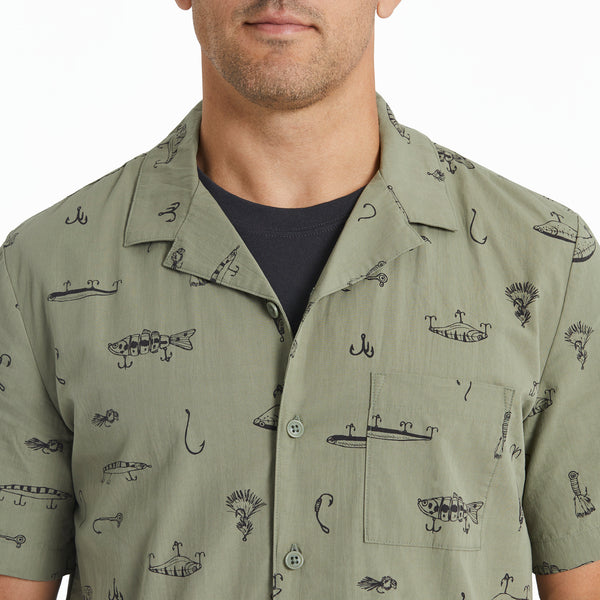 Life Is Good Men's Fish Tackle Box Pattern Camp Shirt