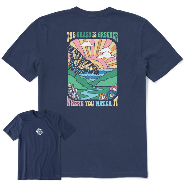life is good Men's Grass is Greener Butterfly Poster Short Sleeve Crusher Tee