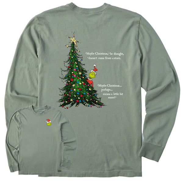 life is good Men's Grinch Christmas Means More Long Sleeve Crusher Tee