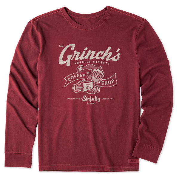 Life Is Good Men's Grinch Coffee Shop Long Sleeve Crusher Tee