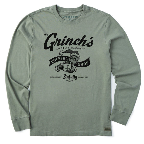 life is good Men's Grinch Coffee Shop Long Sleeve Crusher Tee