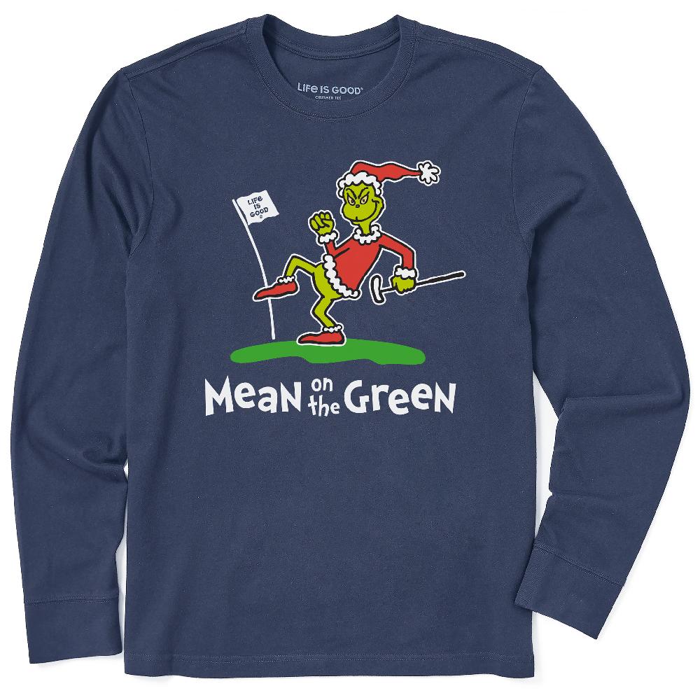 life is good Men's Grinch Mean on the Green Long Sleeve Crusher Tee