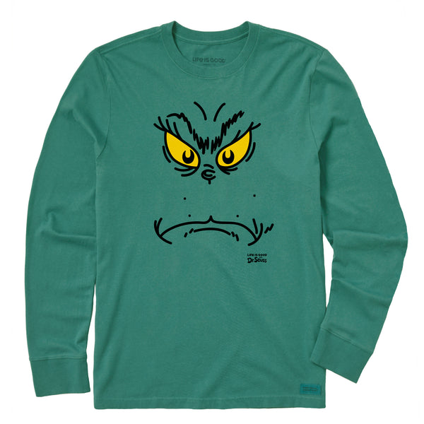 life is good Men's Grinchy Face Long Sleeve Crusher Tee